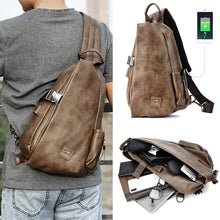 Load image into Gallery viewer, JackKevin Men Multifunction Leather Crossbody Bags USB Charging Chest Pack Short Trip Water Repellent Shoulder Messengers Bag