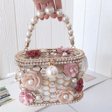Load image into Gallery viewer, Luxury Wedding Clutch Purse Elegant Flower Pearl Handbag for Women Evening Bag Rhinestone Metal Hollow Party Bucket Bag ZD1636