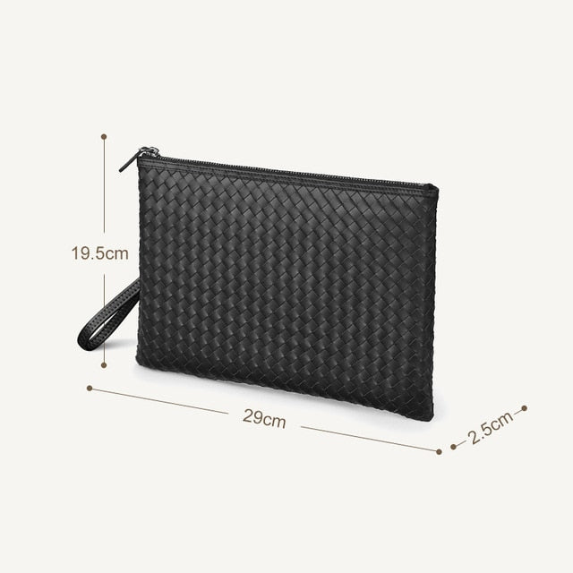 100% Cowhide Leather Men's Clutch Bag Luxury Brand Woven Leather