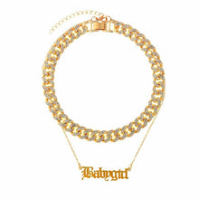 Load image into Gallery viewer, Flatfoosie Iced Out Full Rhinestone Cuban Chain Necklace Women Multilayer Crystal Butterfly Letter Pendant Necklace Punk Jewelry