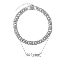 Load image into Gallery viewer, Flatfoosie Iced Out Full Rhinestone Cuban Chain Necklace Women Multilayer Crystal Butterfly Letter Pendant Necklace Punk Jewelry