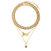 Load image into Gallery viewer, Flatfoosie Iced Out Full Rhinestone Cuban Chain Necklace Women Multilayer Crystal Butterfly Letter Pendant Necklace Punk Jewelry