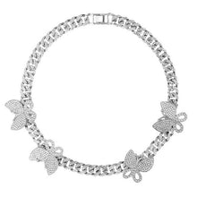 Load image into Gallery viewer, Flatfoosie Iced Out Full Rhinestone Cuban Chain Necklace Women Multilayer Crystal Butterfly Letter Pendant Necklace Punk Jewelry