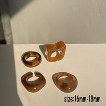 Load image into Gallery viewer, HUANZHI 2021 New Transparent Resin Acrylic Rhinestone Colourful Geometric Square Round Rings Set for Women Jewelry Party Gifts