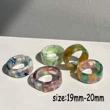 Load image into Gallery viewer, HUANZHI 2021 New Transparent Resin Acrylic Rhinestone Colourful Geometric Square Round Rings Set for Women Jewelry Party Gifts