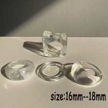 Load image into Gallery viewer, HUANZHI 2021 New Transparent Resin Acrylic Rhinestone Colourful Geometric Square Round Rings Set for Women Jewelry Party Gifts