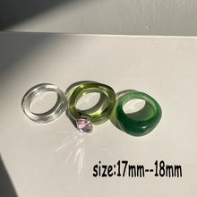 Load image into Gallery viewer, HUANZHI 2021 New Transparent Resin Acrylic Rhinestone Colourful Geometric Square Round Rings Set for Women Jewelry Party Gifts