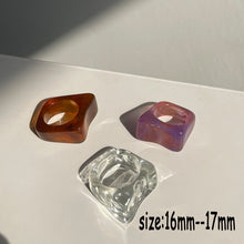 Load image into Gallery viewer, HUANZHI 2021 New Transparent Resin Acrylic Rhinestone Colourful Geometric Square Round Rings Set for Women Jewelry Party Gifts