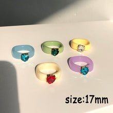 Load image into Gallery viewer, HUANZHI 2021 New Transparent Resin Acrylic Rhinestone Colourful Geometric Square Round Rings Set for Women Jewelry Party Gifts