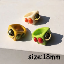 Load image into Gallery viewer, HUANZHI 2021 New Transparent Resin Acrylic Rhinestone Colourful Geometric Square Round Rings Set for Women Jewelry Party Gifts