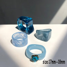 Load image into Gallery viewer, HUANZHI 2021 New Transparent Resin Acrylic Rhinestone Colourful Geometric Square Round Rings Set for Women Jewelry Party Gifts