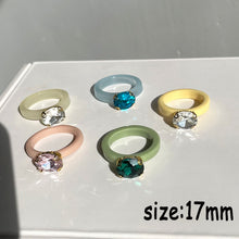 Load image into Gallery viewer, HUANZHI 2021 New Transparent Resin Acrylic Rhinestone Colourful Geometric Square Round Rings Set for Women Jewelry Party Gifts