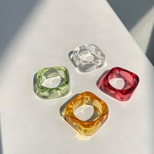 Load image into Gallery viewer, HUANZHI 2021 New Transparent Resin Acrylic Rhinestone Colourful Geometric Square Round Rings Set for Women Jewelry Party Gifts