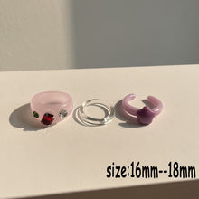 Load image into Gallery viewer, HUANZHI 2021 New Transparent Resin Acrylic Rhinestone Colourful Geometric Square Round Rings Set for Women Jewelry Party Gifts