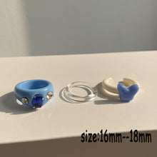 Load image into Gallery viewer, HUANZHI 2021 New Transparent Resin Acrylic Rhinestone Colourful Geometric Square Round Rings Set for Women Jewelry Party Gifts