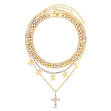 Load image into Gallery viewer, Flatfoosie Iced Out Full Rhinestone Cuban Chain Necklace Women Multilayer Crystal Butterfly Letter Pendant Necklace Punk Jewelry