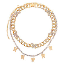 Load image into Gallery viewer, Flatfoosie Iced Out Full Rhinestone Cuban Chain Necklace Women Multilayer Crystal Butterfly Letter Pendant Necklace Punk Jewelry