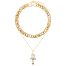 Load image into Gallery viewer, Flatfoosie Iced Out Full Rhinestone Cuban Chain Necklace Women Multilayer Crystal Butterfly Letter Pendant Necklace Punk Jewelry