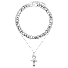 Load image into Gallery viewer, Flatfoosie Iced Out Full Rhinestone Cuban Chain Necklace Women Multilayer Crystal Butterfly Letter Pendant Necklace Punk Jewelry