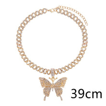 Load image into Gallery viewer, Flatfoosie Iced Out Full Rhinestone Cuban Chain Necklace Women Multilayer Crystal Butterfly Letter Pendant Necklace Punk Jewelry