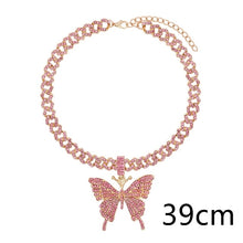 Load image into Gallery viewer, Flatfoosie Iced Out Full Rhinestone Cuban Chain Necklace Women Multilayer Crystal Butterfly Letter Pendant Necklace Punk Jewelry