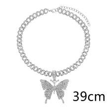 Load image into Gallery viewer, Flatfoosie Iced Out Full Rhinestone Cuban Chain Necklace Women Multilayer Crystal Butterfly Letter Pendant Necklace Punk Jewelry