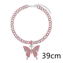 Load image into Gallery viewer, Flatfoosie Iced Out Full Rhinestone Cuban Chain Necklace Women Multilayer Crystal Butterfly Letter Pendant Necklace Punk Jewelry