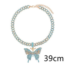 Load image into Gallery viewer, Flatfoosie Iced Out Full Rhinestone Cuban Chain Necklace Women Multilayer Crystal Butterfly Letter Pendant Necklace Punk Jewelry