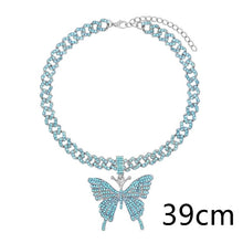 Load image into Gallery viewer, Flatfoosie Iced Out Full Rhinestone Cuban Chain Necklace Women Multilayer Crystal Butterfly Letter Pendant Necklace Punk Jewelry