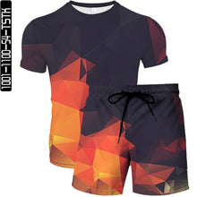 Load image into Gallery viewer, 2021 trend latest 3D printing two-piece fashion summer short-sleeved baseball T-shirt + beach shorts casual streetwear clothes
