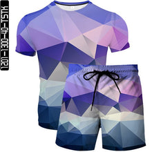Load image into Gallery viewer, 2021 trend latest 3D printing two-piece fashion summer short-sleeved baseball T-shirt + beach shorts casual streetwear clothes