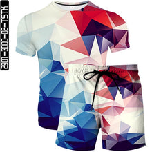 Load image into Gallery viewer, 2021 trend latest 3D printing two-piece fashion summer short-sleeved baseball T-shirt + beach shorts casual streetwear clothes