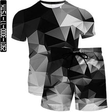 Load image into Gallery viewer, 2021 trend latest 3D printing two-piece fashion summer short-sleeved baseball T-shirt + beach shorts casual streetwear clothes