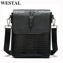 Load image into Gallery viewer, WESTAL men&#39;s shoulder bag for men genuine leather crocodile pattern vintage crossbody bag for men flap zipper messenger bag 8857
