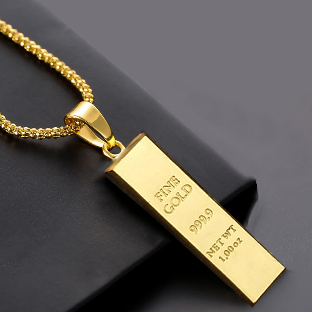Fashion Hot Hip Hop Cube Bar Pendant Chain Women/Men Rock Gold Long Necklace Charm Franco Chains Necklaces Jewelry Gift