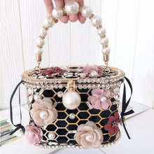 Load image into Gallery viewer, Luxury Wedding Clutch Purse Elegant Flower Pearl Handbag for Women Evening Bag Rhinestone Metal Hollow Party Bucket Bag ZD1636

