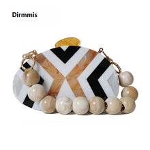 Load image into Gallery viewer, Fashion New Women Messenger Bag Wedding Handbag European Elegant Black White Striped Evening BagsAcrylic Cute Bead Casual Clutch
