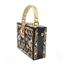 Load image into Gallery viewer, Acrylic Box Evening Bags Women Luxury Flowers Lock Diamonds Stone Pattern Small Square Clutch Shoulder Bag Female Dinner Handbag
