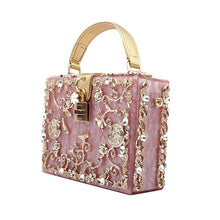 Load image into Gallery viewer, Acrylic Box Evening Bags Women Luxury Flowers Lock Diamonds Stone Pattern Small Square Clutch Shoulder Bag Female Dinner Handbag
