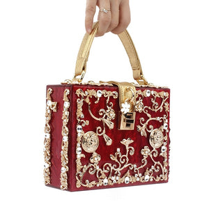 Acrylic Box Evening Bags Women Luxury Flowers Lock Diamonds Stone Pattern Small Square Clutch Shoulder Bag Female Dinner Handbag