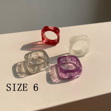 Load image into Gallery viewer, HUANZHI 2021 New Transparent Resin Acrylic Rhinestone Colourful Geometric Square Round Rings Set for Women Jewelry Party Gifts
