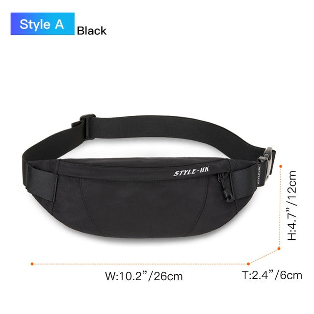 Hk Fanny Pack Black Waterproof Money Belt Bag Men Purse Teenager's Travel Wallet Belt Male Waist Bags Cigarette Case for Phone