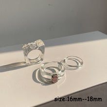 Load image into Gallery viewer, HUANZHI 2021 New Transparent Resin Acrylic Rhinestone Colourful Geometric Square Round Rings Set for Women Jewelry Party Gifts

