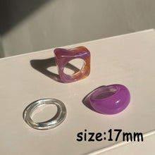 Load image into Gallery viewer, HUANZHI 2021 New Transparent Resin Acrylic Rhinestone Colourful Geometric Square Round Rings Set for Women Jewelry Party Gifts
