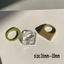 Load image into Gallery viewer, HUANZHI 2021 New Transparent Resin Acrylic Rhinestone Colourful Geometric Square Round Rings Set for Women Jewelry Party Gifts
