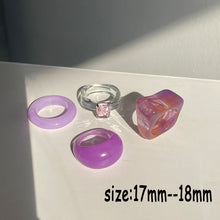 Load image into Gallery viewer, HUANZHI 2021 New Transparent Resin Acrylic Rhinestone Colourful Geometric Square Round Rings Set for Women Jewelry Party Gifts
