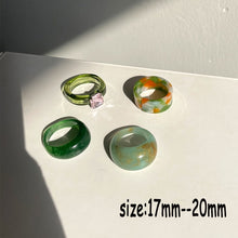 Load image into Gallery viewer, HUANZHI 2021 New Transparent Resin Acrylic Rhinestone Colourful Geometric Square Round Rings Set for Women Jewelry Party Gifts

