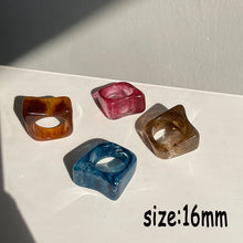 Load image into Gallery viewer, HUANZHI 2021 New Transparent Resin Acrylic Rhinestone Colourful Geometric Square Round Rings Set for Women Jewelry Party Gifts
