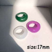 Load image into Gallery viewer, HUANZHI 2021 New Transparent Resin Acrylic Rhinestone Colourful Geometric Square Round Rings Set for Women Jewelry Party Gifts
