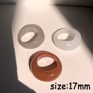 HUANZHI 2021 New Transparent Resin Acrylic Rhinestone Colourful Geometric Square Round Rings Set for Women Jewelry Party Gifts